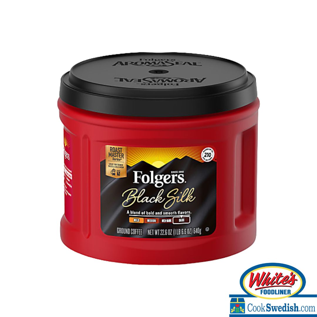 Folgers Black Silk Dark Roast Ground Coffee - 2 Canisters 24.2oz Each