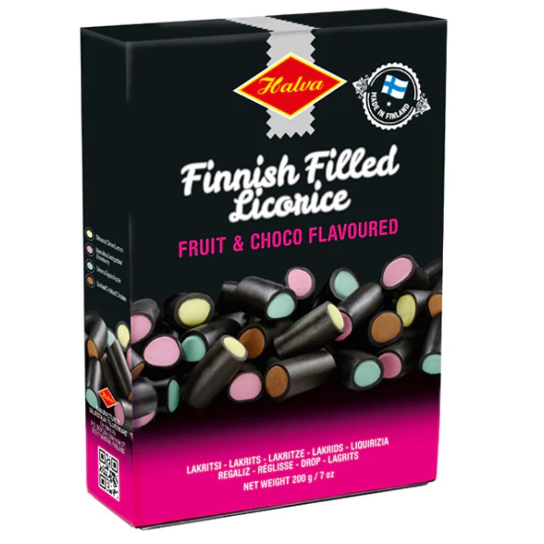 Halva Fruit & Chocolate Filled Licorice Box, 7oz Cook Swedish