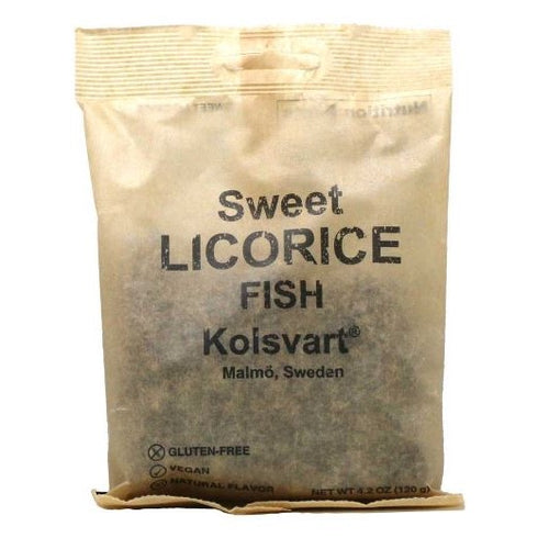 Kolsvart Sweet Licorice Swedish Candy Fish, 4.2oz