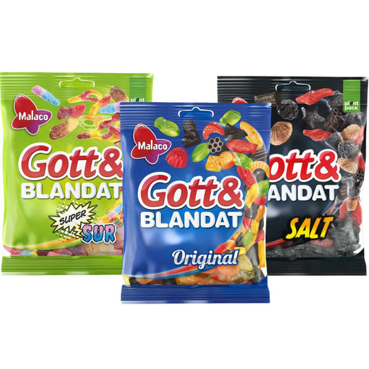 Malaco Gott & Blandat - Swedish Candy Variety Pack (Super Sour, Salt, and Original)