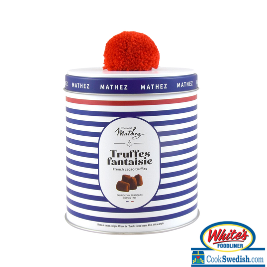 Mathez Cocoa Powdered Original Truffles – French Navy Good Luck Pompom Tin – 8.81 oz