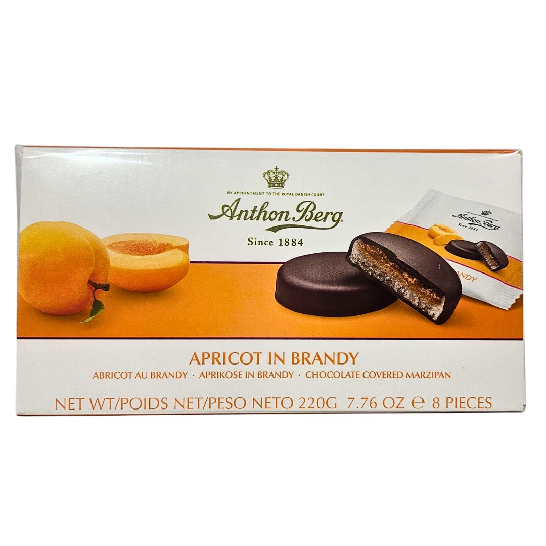 Anthon Berg Chocolate Covered Marzipan Rounds Apricot in Brandy, 7.7