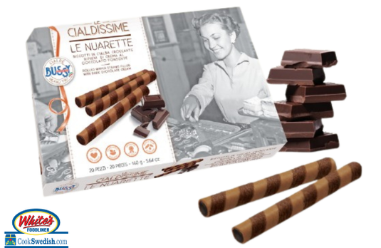Bussy Cialdissime Le Nuarette Dark Chocolate Cream Filled Wafer Rolls – 5.64 oz (160g)