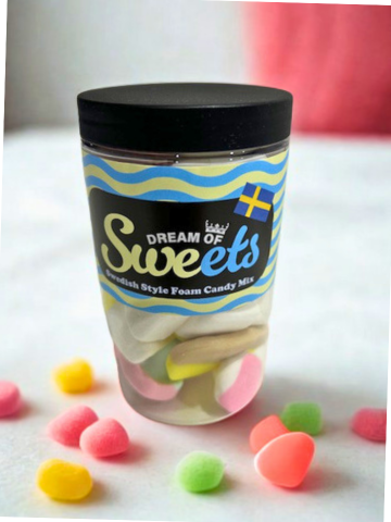 Dream of Sweets Swedish Style Sour Foam Candy Mix – Soft & Chewy Sour Gummies, Fruity Flavored Candy Variety Jar