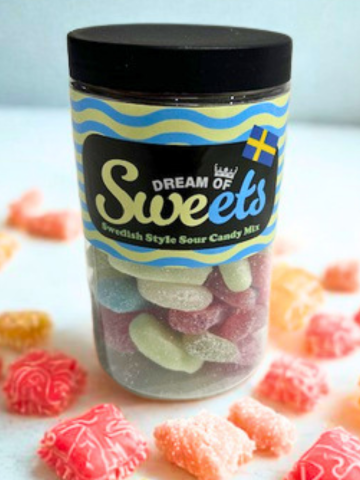 Dream of Sweets Swedish Style Sour Candy Mix – Assorted Fruity Gummies with Tangy Sugar Coating, Imported Candy Variety Jar