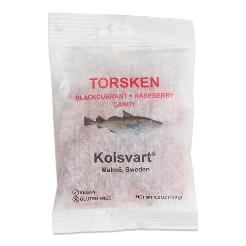 Kolsvart Torsken Blackcurrant & Raspberry Swedish Candy Fish, 4.2oz