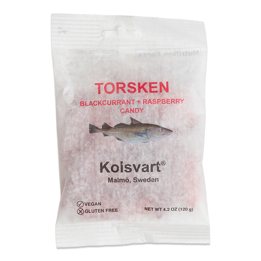 Kolsvart Torsken Blackcurrant & Raspberry Swedish Candy Fish, 4.2oz