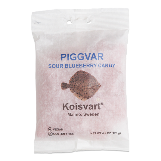 Kolsvart Piggvar Sour Blueberry Swedish Candy Fish, 4.2oz