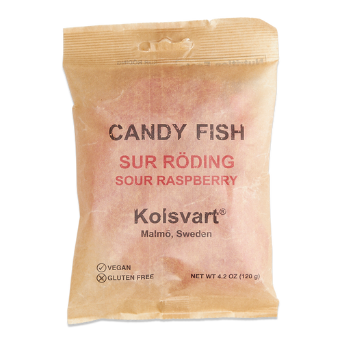 Kolsvart Sour Raspberry Swedish Candy Fish, 4.2oz