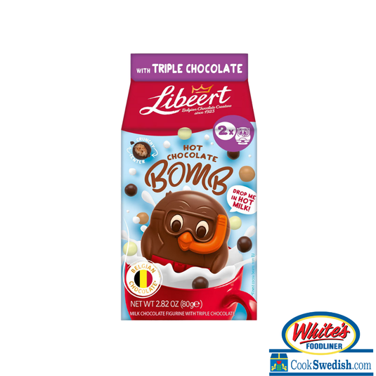 Libeert Milk Chocolate Penguin Hot Cocoa Bomb with Triple Chocolate Pearls 2/pc Carton