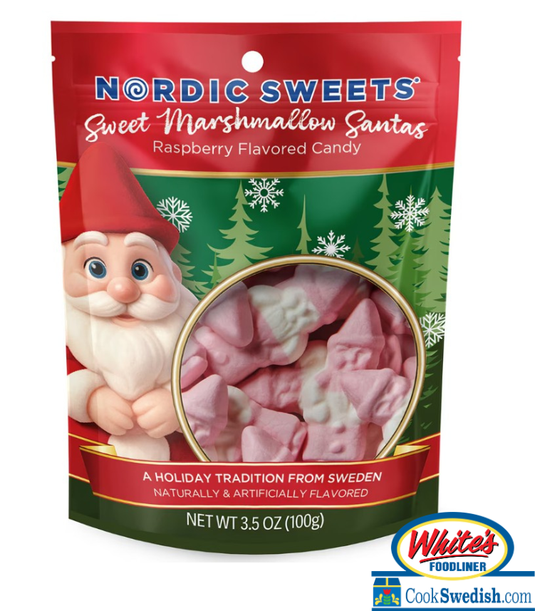 Nordic Sweets Sweet Marshmallow Santas Raspberry Candy – 3.5 oz (100g)