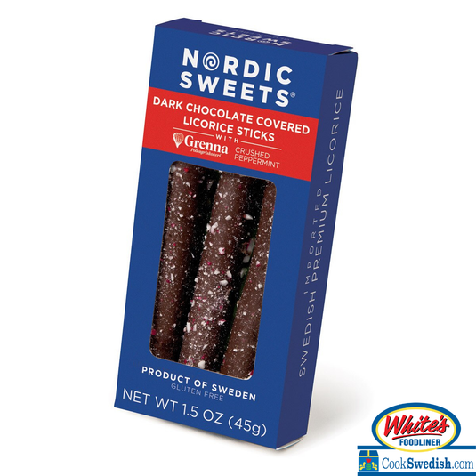 Nordic Sweets Dark Chocolate Covered Licorice Sticks with Crushed Peppermint – 1.5 oz (45g)