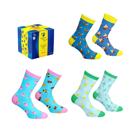 Swedish Fika Socks Gift Box, 3 pairs